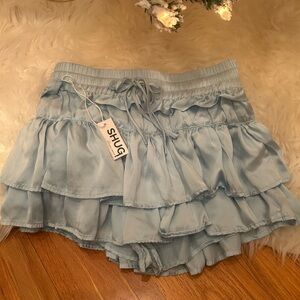 Shug Light Blue Lala Ruffled Mini Skirt
